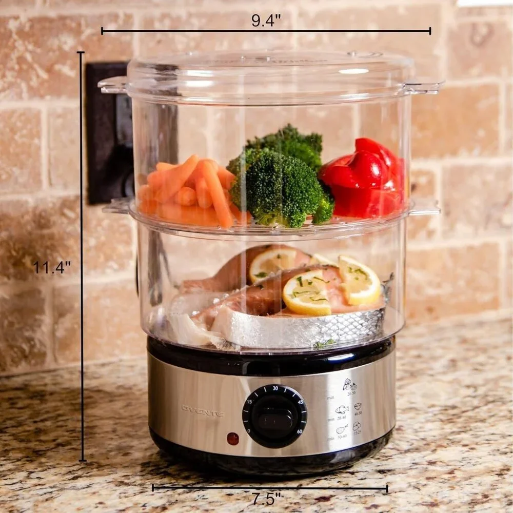 Electric Food Steamer Stainless Steel 2-Tier 5 Quart 400W Silver New in Box